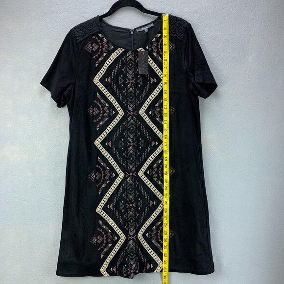 Miss Me‎ Dress Womens Medium Shift Black Faux Suede Embroidered Short Sleeve - Picture 9 of 15